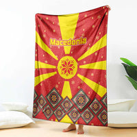 Macedonia Christmas Blanket with Yellow Sun, Santa, and Festive Tree Motif - Wonder Print Shop