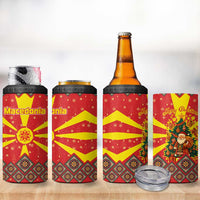 Macedonia Christmas 4 in 1 Can Cooler Tumbler with Yellow Sun, Santa, and Festive Tree Motif - Wonder Print Shop