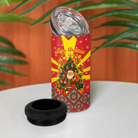Macedonia Christmas 4 in 1 Can Cooler Tumbler with Yellow Sun, Santa, and Festive Tree Motif - Wonder Print Shop