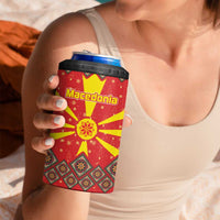 Macedonia Christmas 4 in 1 Can Cooler Tumbler with Yellow Sun, Santa, and Festive Tree Motif - Wonder Print Shop