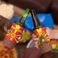 Macedonia Christmas 4 in 1 Can Cooler Tumbler with Yellow Sun, Santa, and Festive Tree Motif - Wonder Print Shop