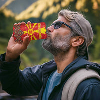 Macedonia Christmas 4 in 1 Can Cooler Tumbler with Yellow Sun, Santa, and Festive Tree Motif - Wonder Print Shop