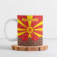 Macedonia Christmas Ceramic Mug with Yellow Sun, Santa, and Festive Tree Motif - Wonder Print Shop