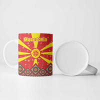 Macedonia Christmas Ceramic Mug with Yellow Sun, Santa, and Festive Tree Motif - Wonder Print Shop