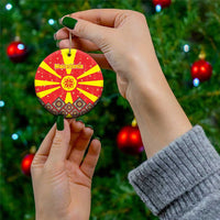 Macedonia Christmas Ceramic Ornament with Yellow Sun, Santa, and Festive Tree Motif - Wonder Print Shop