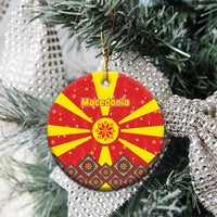 Macedonia Christmas Ceramic Ornament with Yellow Sun, Santa, and Festive Tree Motif - Wonder Print Shop