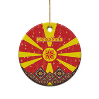 Macedonia Christmas Ceramic Ornament with Yellow Sun, Santa, and Festive Tree Motif - Wonder Print Shop