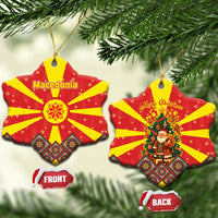 Macedonia Christmas Ceramic Ornament with Yellow Sun, Santa, and Festive Tree Motif - Wonder Print Shop