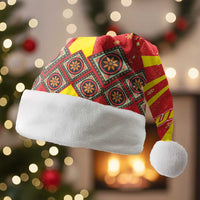Macedonia Christmas Santa Hat with Yellow Sun, Santa, and Festive Tree Motif - Wonder Print Shop