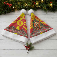 Macedonia Christmas Santa Hat with Yellow Sun, Santa, and Festive Tree Motif - Wonder Print Shop