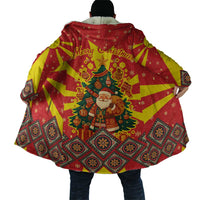 Macedonia Christmas Cloak with Yellow Sun, Santa, and Festive Tree Motif - Wonder Print Shop
