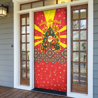 Macedonia Christmas Door Cover with Yellow Sun, Santa, and Festive Tree Motif - Wonder Print Shop