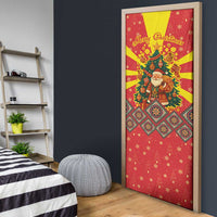Macedonia Christmas Door Cover with Yellow Sun, Santa, and Festive Tree Motif - Wonder Print Shop