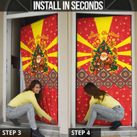 Macedonia Christmas Door Cover with Yellow Sun, Santa, and Festive Tree Motif - Wonder Print Shop