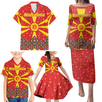 Macedonia Christmas Family Matching Puletasi and Hawaiian Shirt with Yellow Sun, Santa, and Festive Tree Motif - Wonder Print Shop