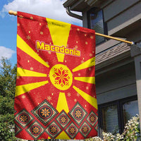 Macedonia Christmas Garden Flag with Yellow Sun, Santa, and Festive Tree Motif - Wonder Print Shop