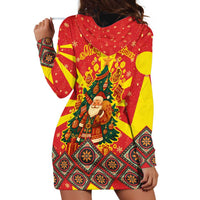 Macedonia Christmas Hoodie Dress with Yellow Sun, Santa, and Festive Tree Motif - Wonder Print Shop