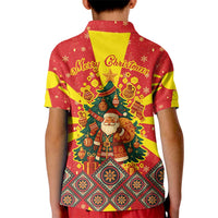Macedonia Christmas Kid Polo Shirt with Yellow Sun, Santa, and Festive Tree Motif - Wonder Print Shop