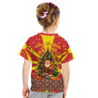 Macedonia Christmas Kid T Shirt with Yellow Sun, Santa, and Festive Tree Motif - Wonder Print Shop