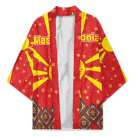 Macedonia Christmas Kimono with Yellow Sun, Santa, and Festive Tree Motif - Wonder Print Shop