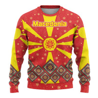 Macedonia Christmas Ugly Christmas Sweater with Yellow Sun, Santa, and Festive Tree Motif - Wonder Print Shop
