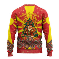 Macedonia Christmas Ugly Christmas Sweater with Yellow Sun, Santa, and Festive Tree Motif - Wonder Print Shop