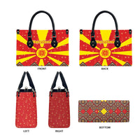 Macedonia Christmas Leather Bag with Yellow Sun, Santa, and Festive Tree Motif - Wonder Print Shop