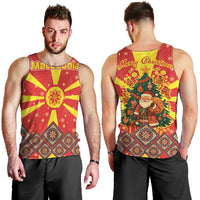 Macedonia Christmas Men Tank Top with Yellow Sun, Santa, and Festive Tree Motif - Wonder Print Shop
