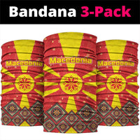 Macedonia Christmas Neck Gaiter with Yellow Sun, Santa, and Festive Tree Motif - Wonder Print Shop