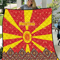 Macedonia Christmas Quilt with Yellow Sun, Santa, and Festive Tree Motif - Wonder Print Shop