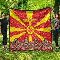 Macedonia Christmas Quilt with Yellow Sun, Santa, and Festive Tree Motif - Wonder Print Shop