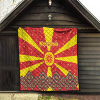 Macedonia Christmas Quilt with Yellow Sun, Santa, and Festive Tree Motif - Wonder Print Shop