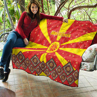 Macedonia Christmas Quilt with Yellow Sun, Santa, and Festive Tree Motif - Wonder Print Shop