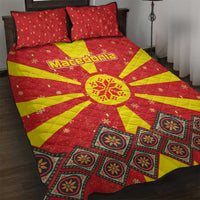 Macedonia Christmas Quilt Bed Set with Yellow Sun, Santa, and Festive Tree Motif - Wonder Print Shop