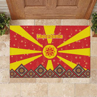Macedonia Christmas Rubber Doormat with Yellow Sun, Santa, and Festive Tree Motif - Wonder Print Shop