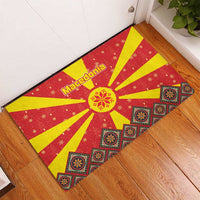 Macedonia Christmas Rubber Doormat with Yellow Sun, Santa, and Festive Tree Motif - Wonder Print Shop