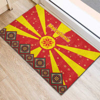 Macedonia Christmas Rubber Doormat with Yellow Sun, Santa, and Festive Tree Motif - Wonder Print Shop