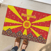 Macedonia Christmas Rubber Doormat with Yellow Sun, Santa, and Festive Tree Motif - Wonder Print Shop