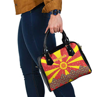 Macedonia Christmas Shoulder Handbag with Yellow Sun, Santa, and Festive Tree Motif - Wonder Print Shop