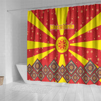 Macedonia Christmas Shower Curtain with Yellow Sun, Santa, and Festive Tree Motif - Wonder Print Shop