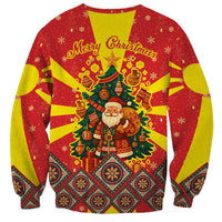 Macedonia Christmas Sweatshirt with Yellow Sun, Santa, and Festive Tree Motif - Wonder Print Shop