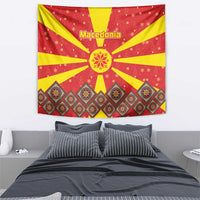 Macedonia Christmas Tapestry with Yellow Sun, Santa, and Festive Tree Motif - Wonder Print Shop
