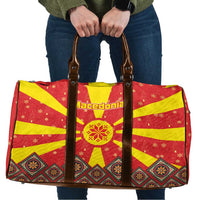 Macedonia Christmas Travel Bag with Yellow Sun, Santa, and Festive Tree Motif - Wonder Print Shop