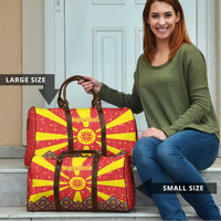 Macedonia Christmas Travel Bag with Yellow Sun, Santa, and Festive Tree Motif - Wonder Print Shop