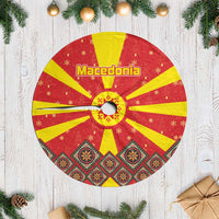 Macedonia Christmas Tree Skirt with Yellow Sun, Santa, and Festive Tree Motif - Wonder Print Shop