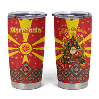 Macedonia Christmas Tumbler Cup with Yellow Sun, Santa, and Festive Tree Motif - Wonder Print Shop