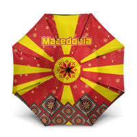 Macedonia Christmas Umbrella with Yellow Sun, Santa, and Festive Tree Motif - Wonder Print Shop
