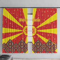 Macedonia Christmas Window Curtain with Yellow Sun, Santa, and Festive Tree Motif - Wonder Print Shop