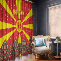 Macedonia Christmas Window Curtain with Yellow Sun, Santa, and Festive Tree Motif - Wonder Print Shop