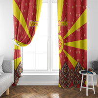 Macedonia Christmas Window Curtain with Yellow Sun, Santa, and Festive Tree Motif - Wonder Print Shop